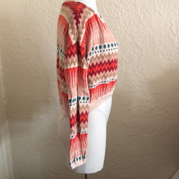 H&M Cropped Orange Tan Jade Pink Patterned Sweater - Picture 4 of 8
